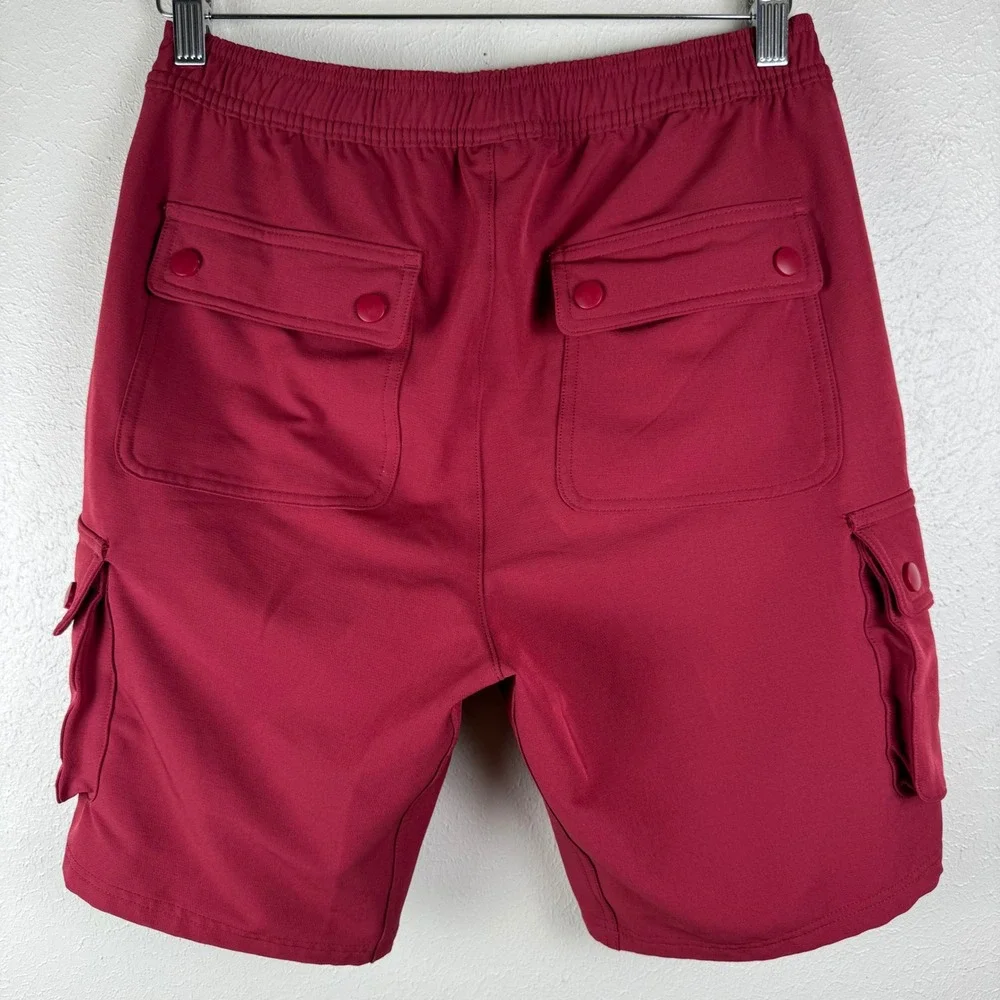 Fielder Bonobos Mens Red Cargo Shorts Elastic Waist Hiking Utility Size S